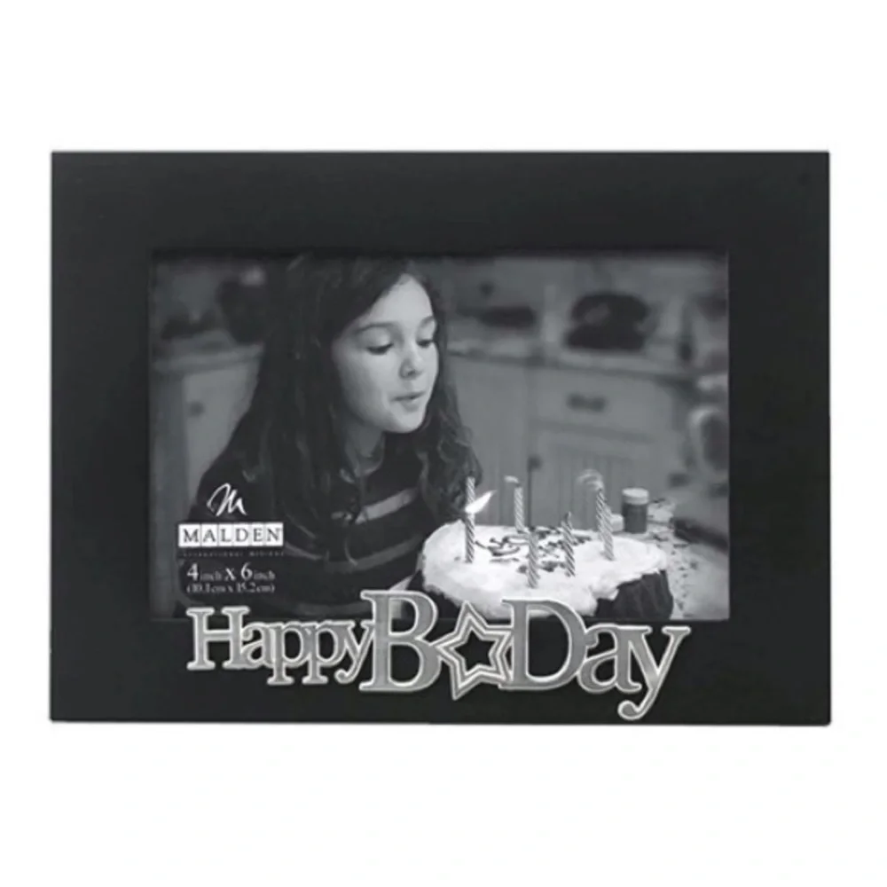 Malden Photo Picture Frame Black Wood Silver Happy Birthday 4 in x 6 in NEW